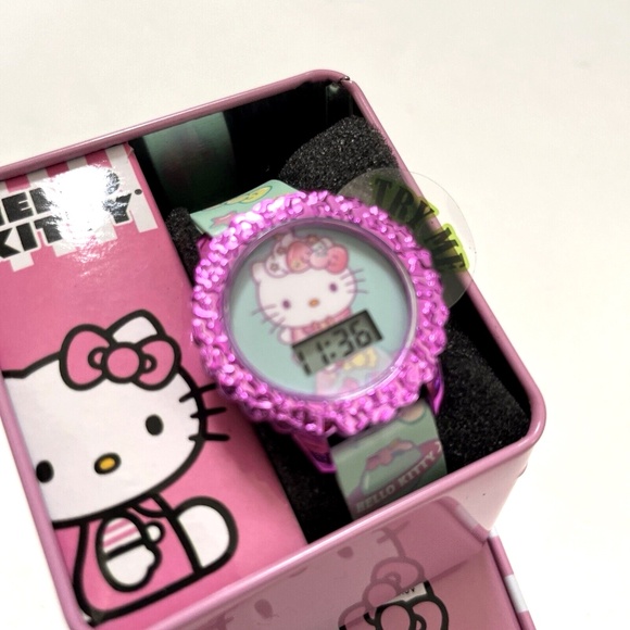 HELLO KITTY Sanrio Digital LCD Watch Fuchsia Pink Mint Bows Stars Gift Boxed NWT - Picture 4 of 6